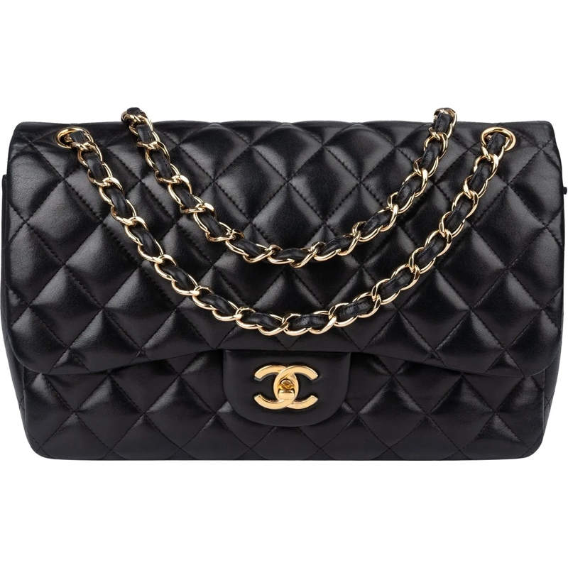 Chanel Tote Chanel Quilted Lambskin 24K Gold Jumbo Double Flap schwarz