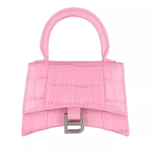 Balenciaga Hourglass Mini Top Handle Bag Shiny Calfskin Pink Mikrotasche