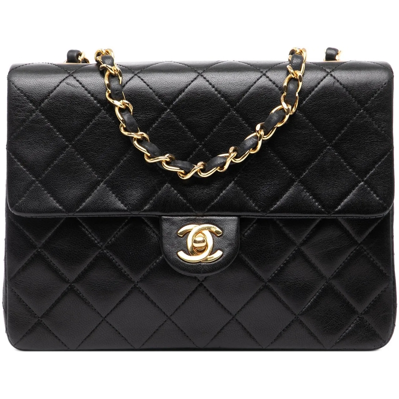Chanel Sac à bandoulière Square Quilted Lambskin Single Flap schwarz