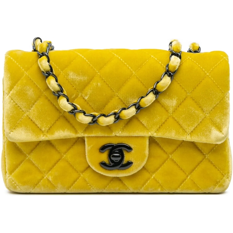 Chanel Schultertasche Mini Rectangular Classic Velvet Single Flap gelb