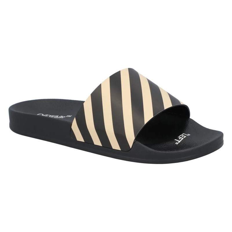 Off-White Loafer Sliders 'Diagonal Stripe - Black Beige' Black