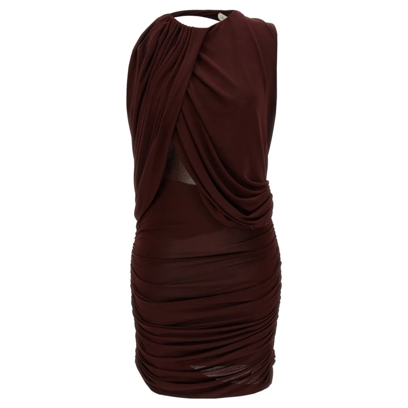 Magda Butrym Mini-robe Burgundy Ruffled Mini Dress With Draping Burgundy
