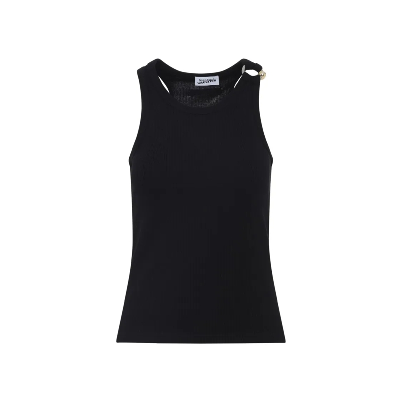 Jean Paul Gaultier Bluse Ribbed Black Cotton Top Black