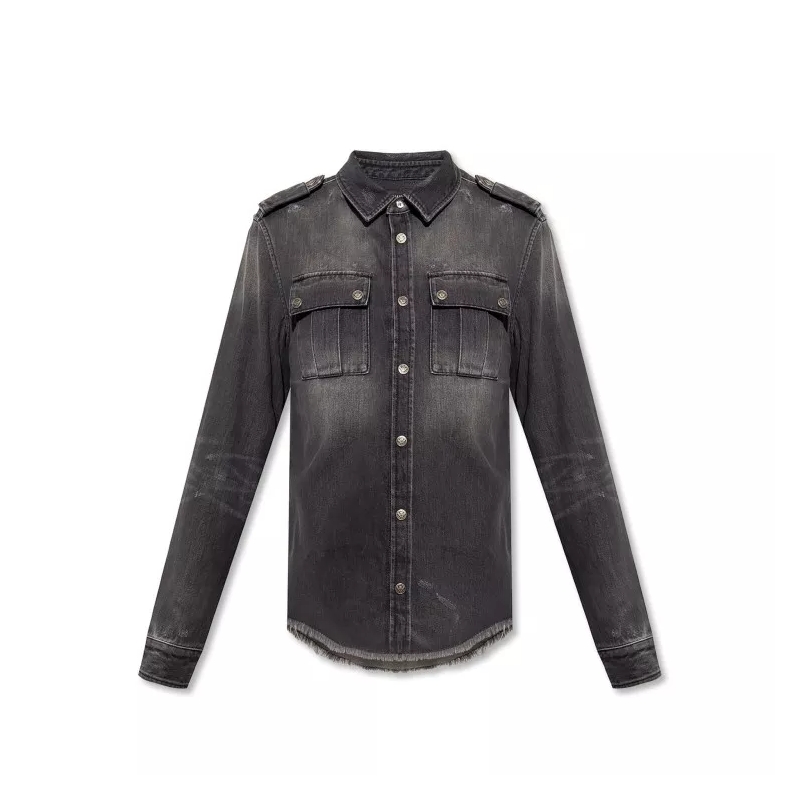 Balmain Jeans Cotton Denim Shirt Grey