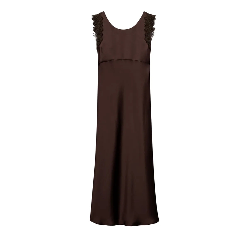 Luisa Cerano Midi-jurk Satin-Kleid mit Spitzendetail marone