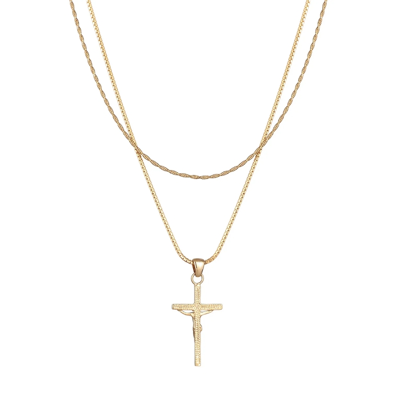 Kuzzoi Mittellange Halskette Halskette Layer Kreuz Kordelkette 925 Silber gold(Image 3)