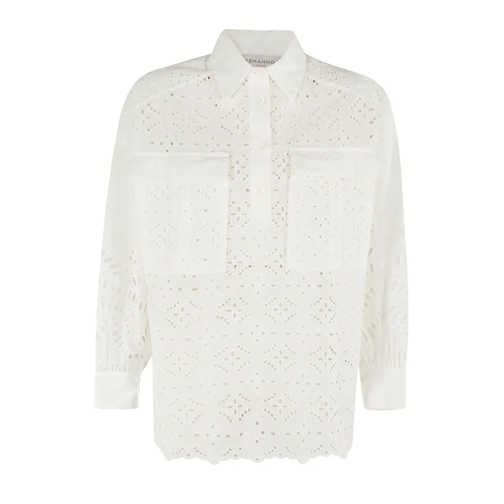 Ermanno Firenze Chemises Perforated Half Button Shirt White