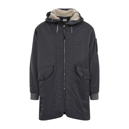 CP Company Parka-Mäntel Black And Sand Nylon Long Jacket Black