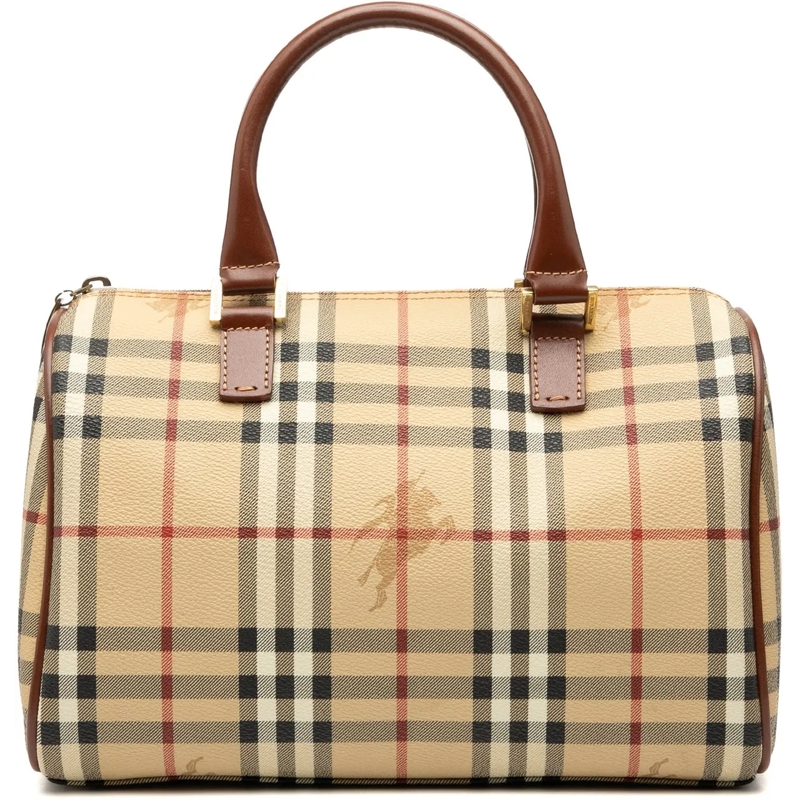 Burberry Tote Haymarket Check Coated Canvas Boston Bag braun