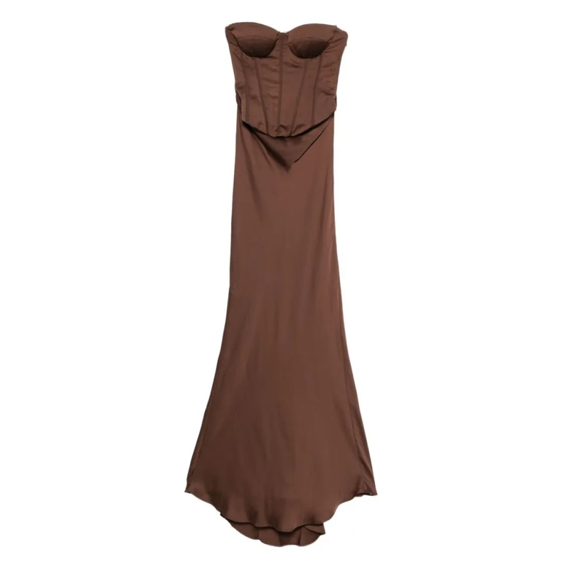 Rotate  Strapless Brown Dress With Structured Bodice Brown