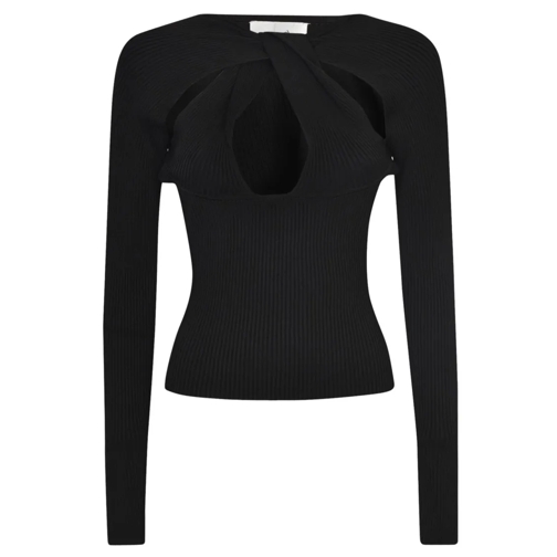 Coperni Pullover Twisted Cut-Out Rib-Knit Top Black