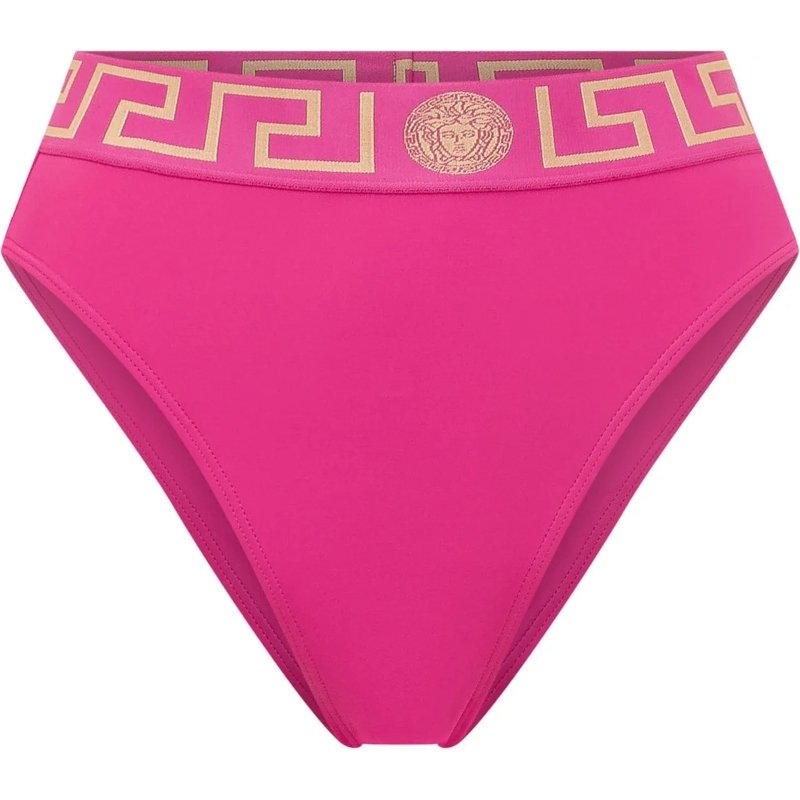 Versace  Slip Mare con Fascia Alta e Motivo Geometrico rose
