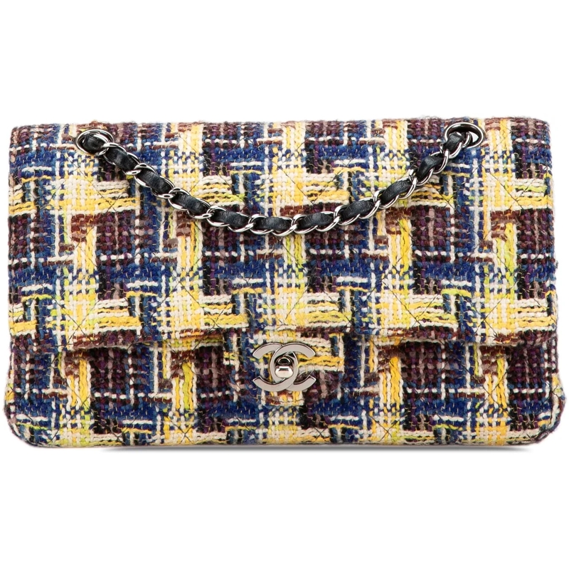 Chanel Sac à bandoulière Medium Classic Tweed Double Flap gelb