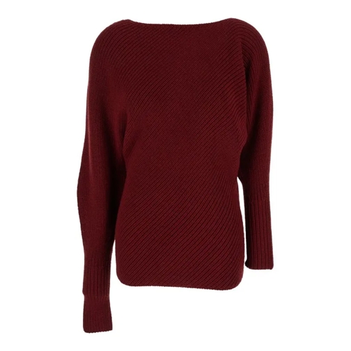 Philosophy Di Lorenzo Serafini Red Asymmetric Sweater With Boat Neck In Wool Blen Red 