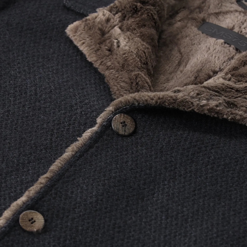 GMS-75 Wollen jas Wollmantel mit Pelzfutter blau(Image 3)