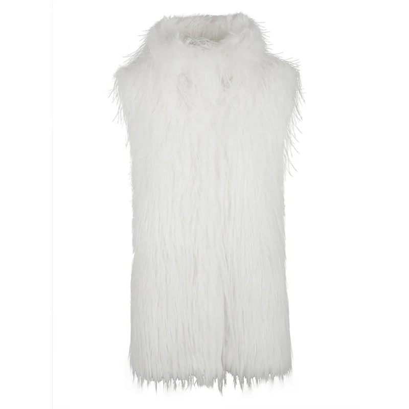 Pinko  Fluffy Textured Waistcoat With High Neckline White