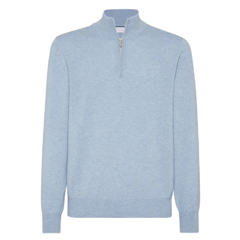 Brunello Cucinelli Pullover Mid-Length Zip-Up Sweater Blue
