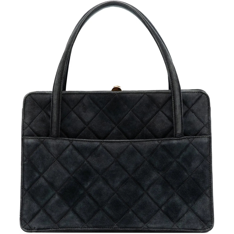 Chanel Tote Quilted Suede Handbag grau