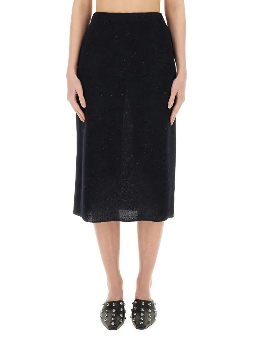 Thumbnail - Fabiana Filippi - Midi Skirt In Soft Cotton-Linen Blend - Größe 42 - blau