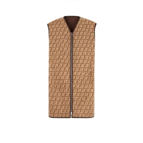Fendi Teddy Fabric Vest With Ff Motif Brown Weste