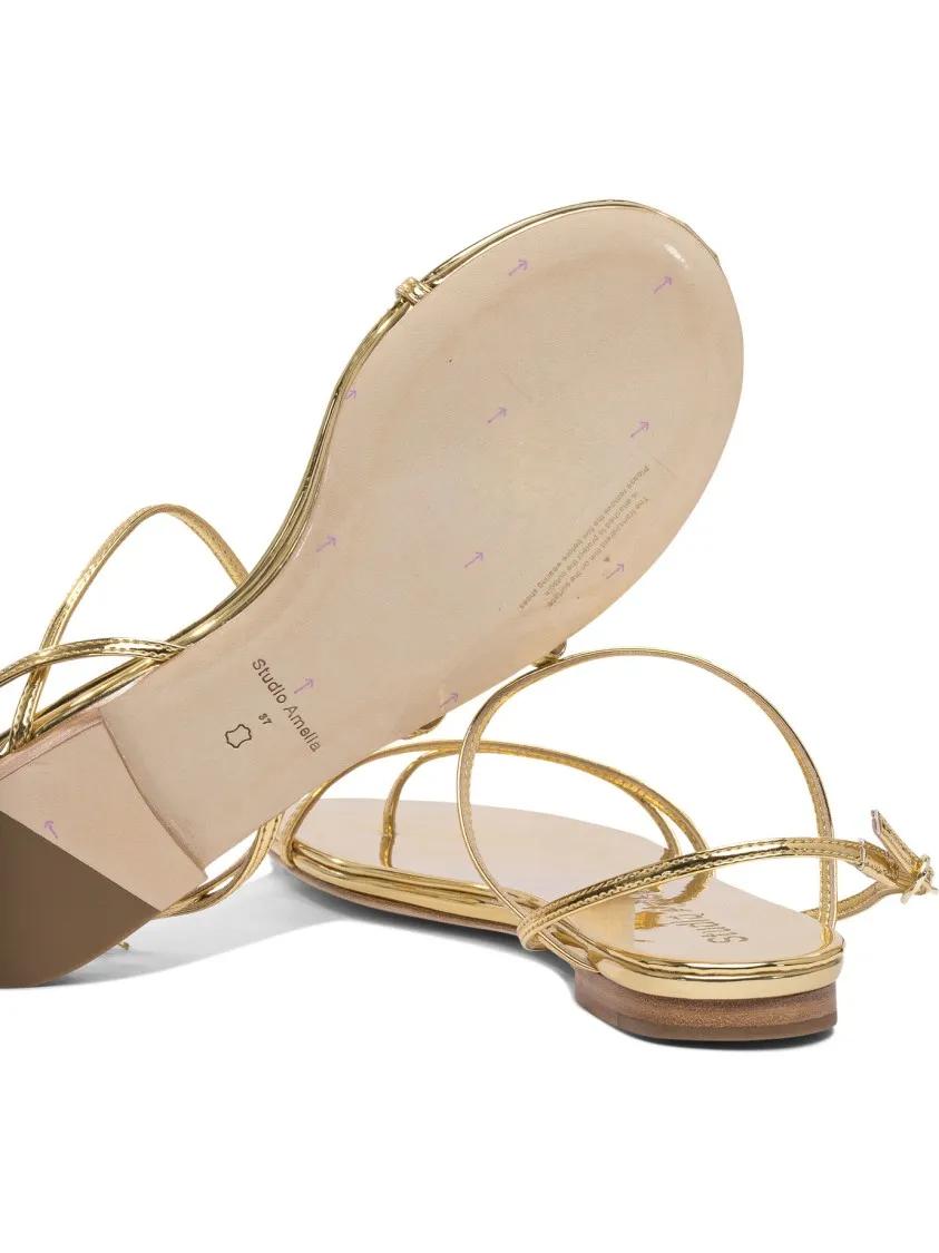Thumbnail - STUDIO AMELIA Sandalen - Gold Leather Sandals With Multiple Straps - Gr. 38 (EU) - in Beige - für Damen