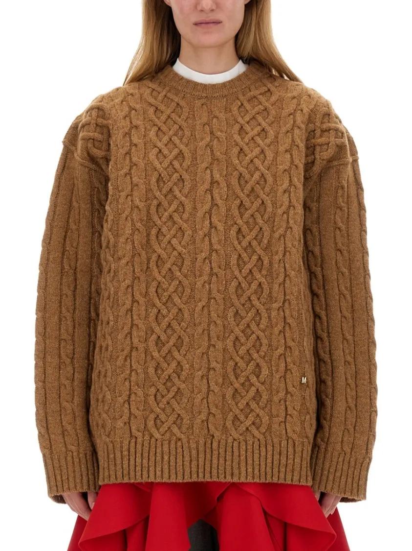 Thumbnail - Moschino - Textured Cable Knit Oversize Fit Jersey - Größe 38 - braun