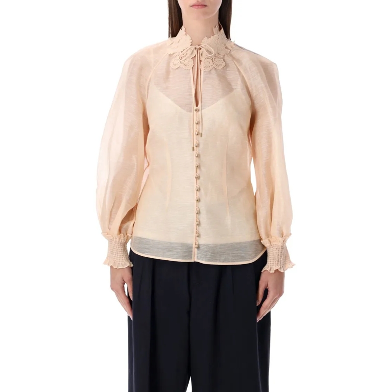 Zimmermann Blouse Rebellion Peach Silk-Linen Blouse Neutrals