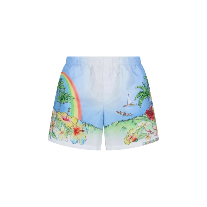 Casablanca  Mid-Rise Elasticated Aloha Print Shorts From Casab Multicolor