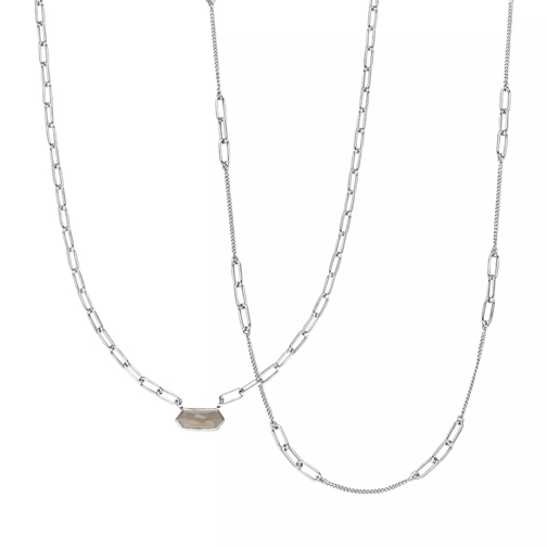 Leaf Necklace Set Cube, silver rhodium plated Grey Agate Kort halsband