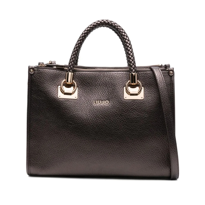 LIU JO Fourre-tout Structured Brown Handbag With Textured Surface Black