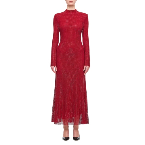 Self Portrait Midi-Kleider Rhinestone Fishnet Midi Dress Red