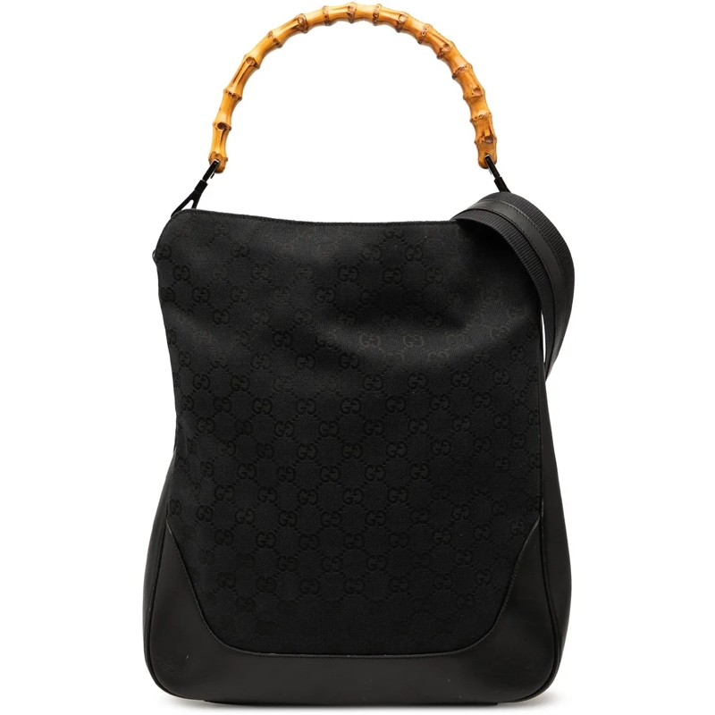Gucci Schultertasche GG Canvas Bamboo Web Satchel schwarz
