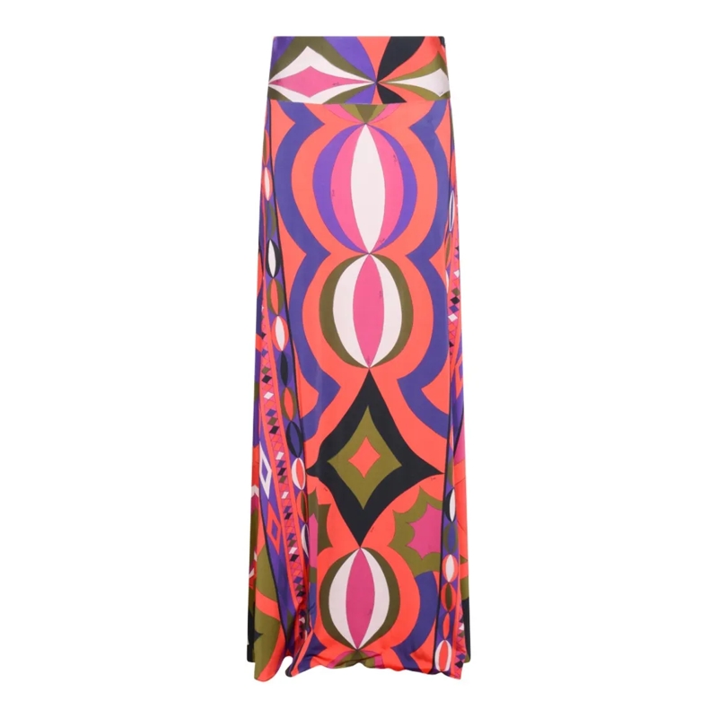 Emilio Pucci Midirok Geometric Maxi Skirt With Logo Print Multicolor