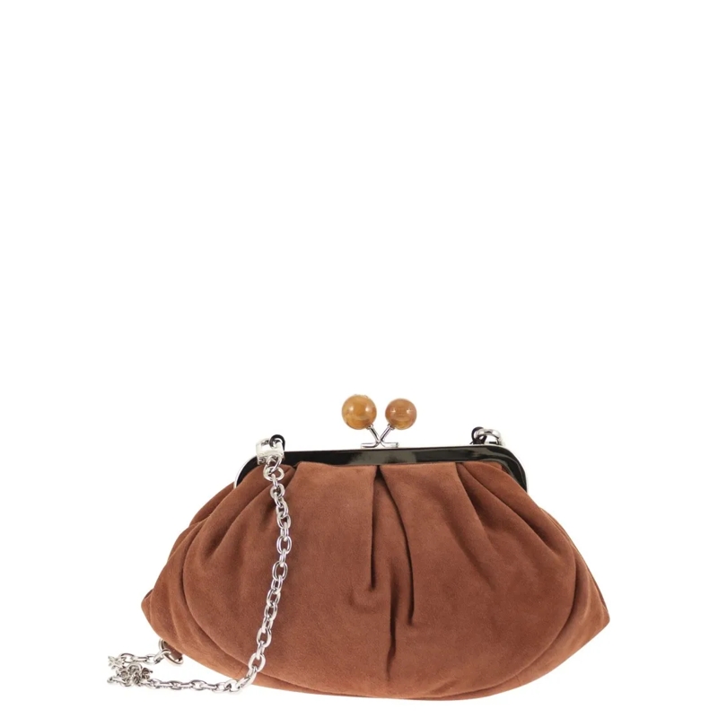 Max Mara Clutch Ruched Suede Clutch With Marbled Beads Brown