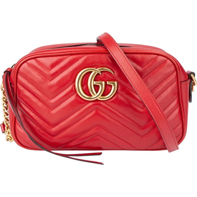 Gucci Sac à bandoulière Gucci Red Leather Marmont GG Crossbody Bag rot