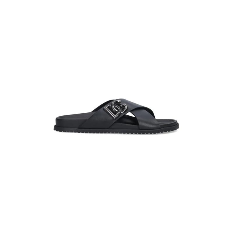 Dolce&Gabbana Loafer Logo Slide Sandals – Black Black