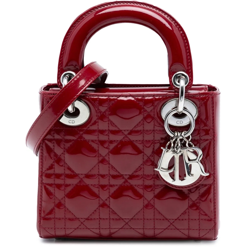 Christian Dior Schultertasche Mini Patent Cannage Lady Dior rot