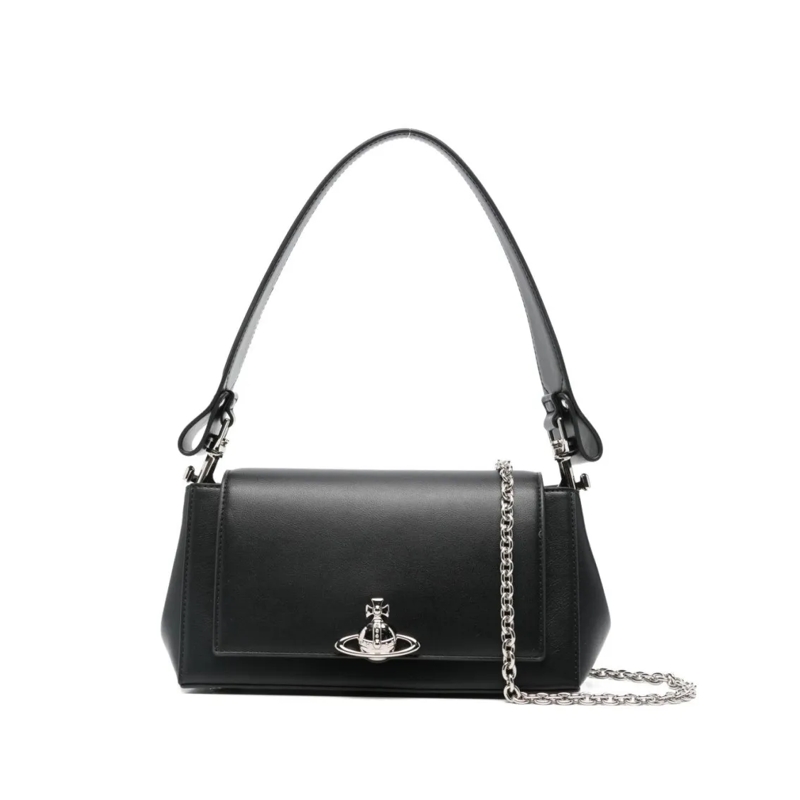 Vivienne Westwood Schultertasche Rectangular Black Handbag With Silver-Tone Emblem Black