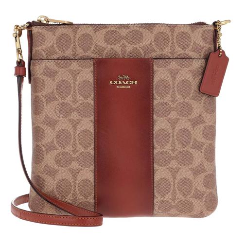 Coach Colorblock Coated Canvas Signature Kitt Tan Rust Besace