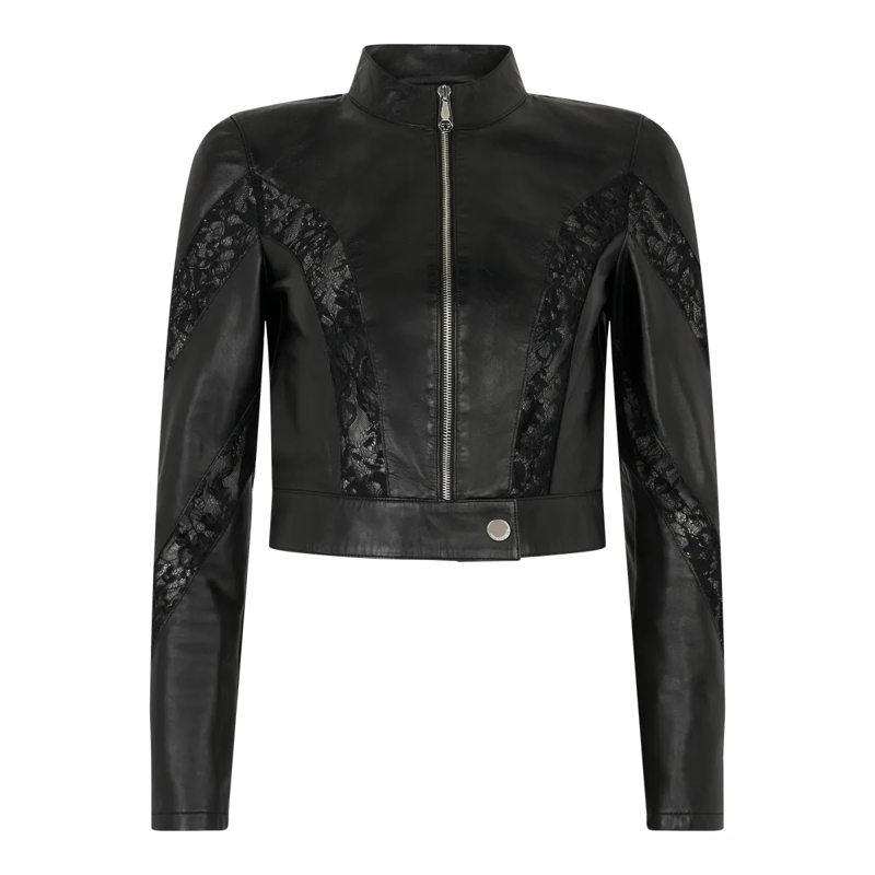 Philipp Plein Lederjacke Fitted Biker Jacket With Lace Inserts schwarz