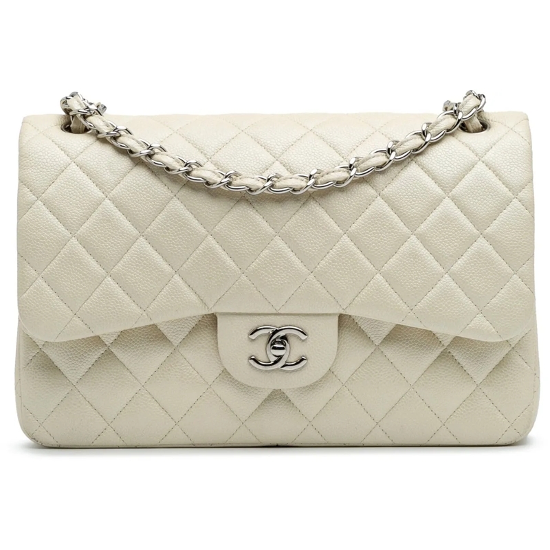 Chanel Sac à bandoulière Jumbo Classic Caviar Double Flap weiß