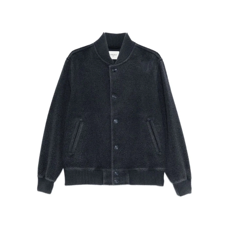 CIRCOLO 1901 Daunenjacke Textured Blue Jacket With Button-Up Front Black