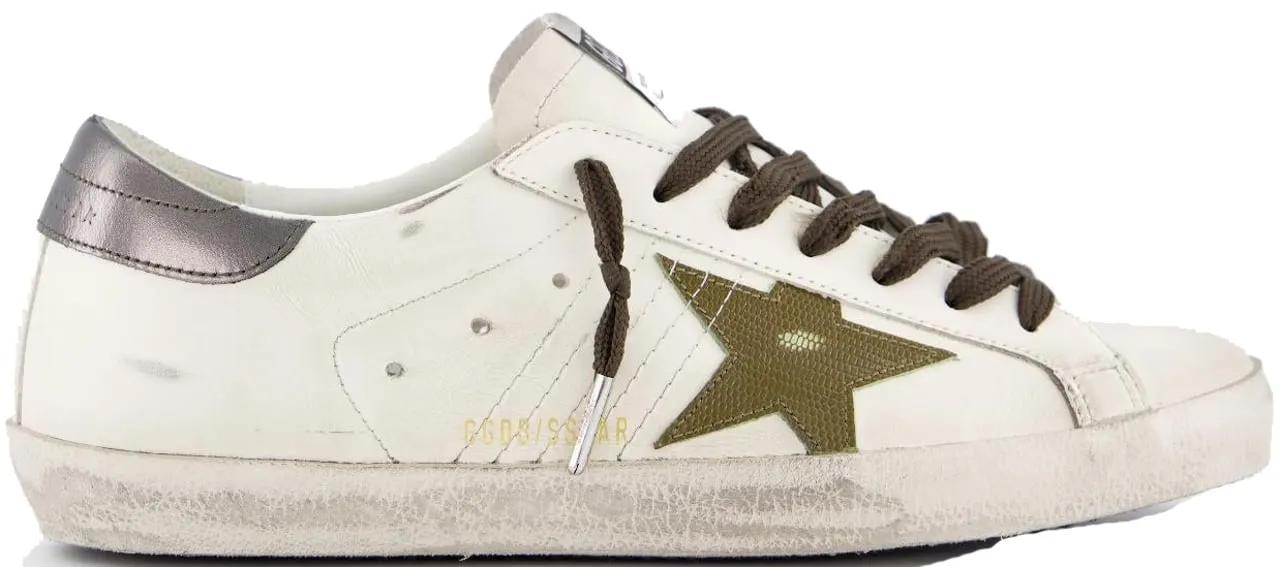 Golden Goose Low-Top Sneaker - Heren Super-Star Sneaker Wit/Groen - Gr. 41 (EU) - in Weiß - für Herren