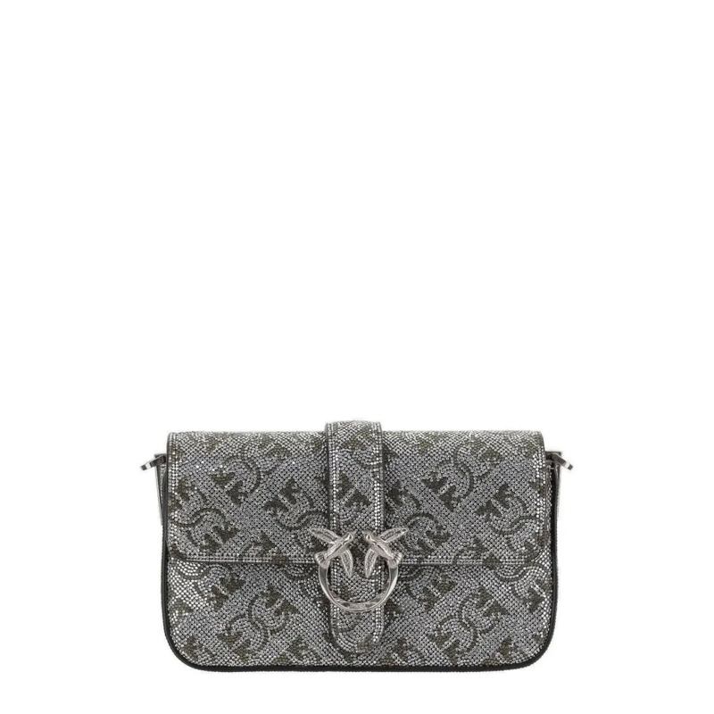 Pinko Crossbody Bag Modern Minimalist Silver Bag With Reflective Surfa Silver