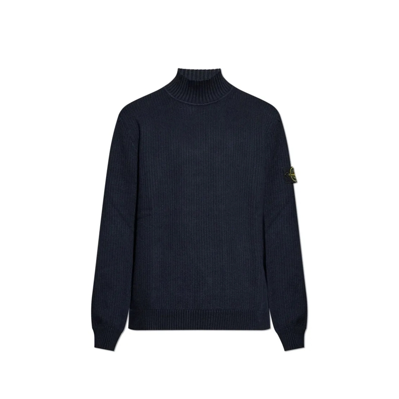 Stone Island Pullover Classic Crew Neck Sweater In Solid Blue Black