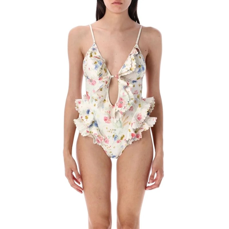 Zimmermann  Lucky Waterfall Frill One Piece Neutrals
