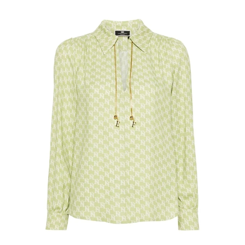 Elisabetta Franchi Chemisier Long Sleeve Shirt With Signature Detailing And Nec Green