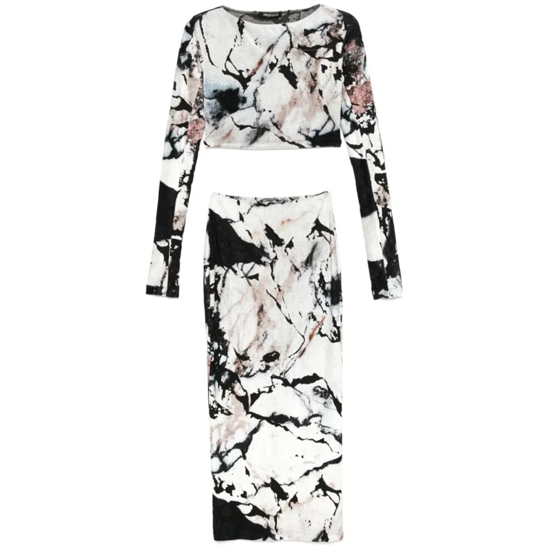 Roberto Cavalli Midi-jurk Fitted Bodice Dress With Flowing Skirt Multicolor
