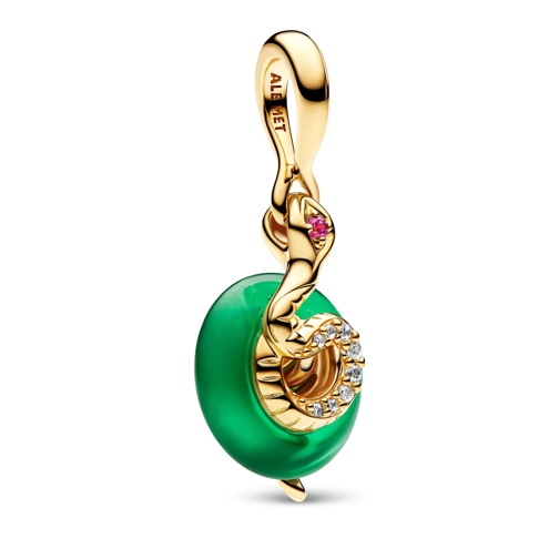 Pandora Anhänger Snake 14k gold-plated dangle with red glass 14k Gold-plated