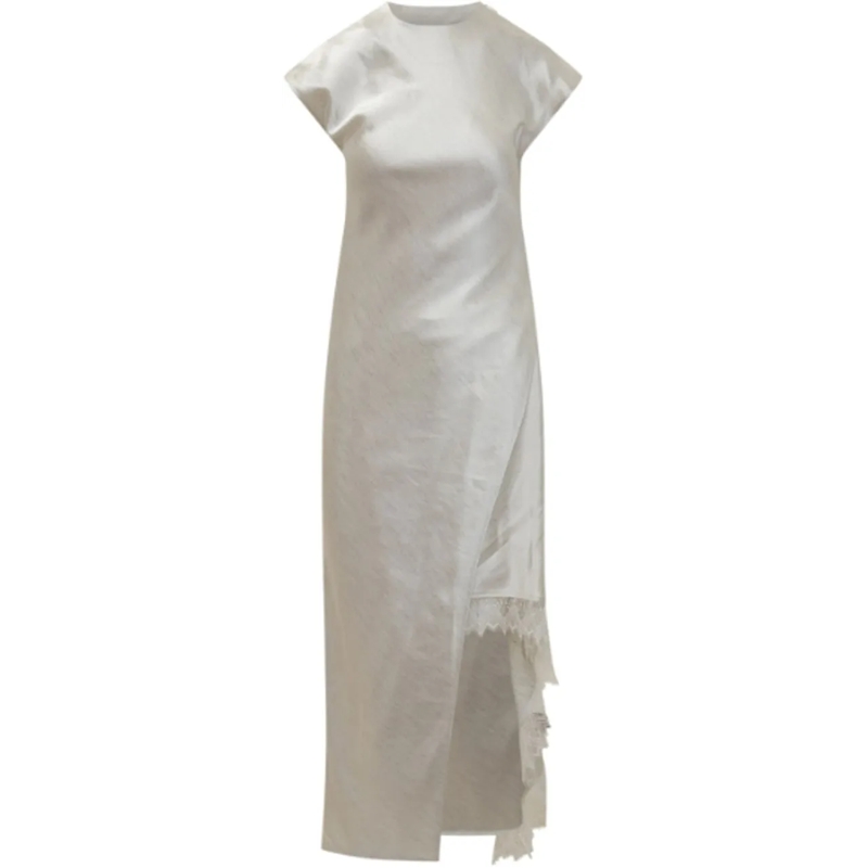 J.W.Anderson Midikleid Asymmetric Lace Trim Layered Dress Off White weiß